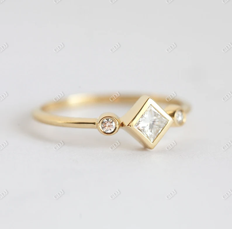 Three Stone Princess Cut Moissanite Solitaire Engagement Ring  customdiamjewel   
