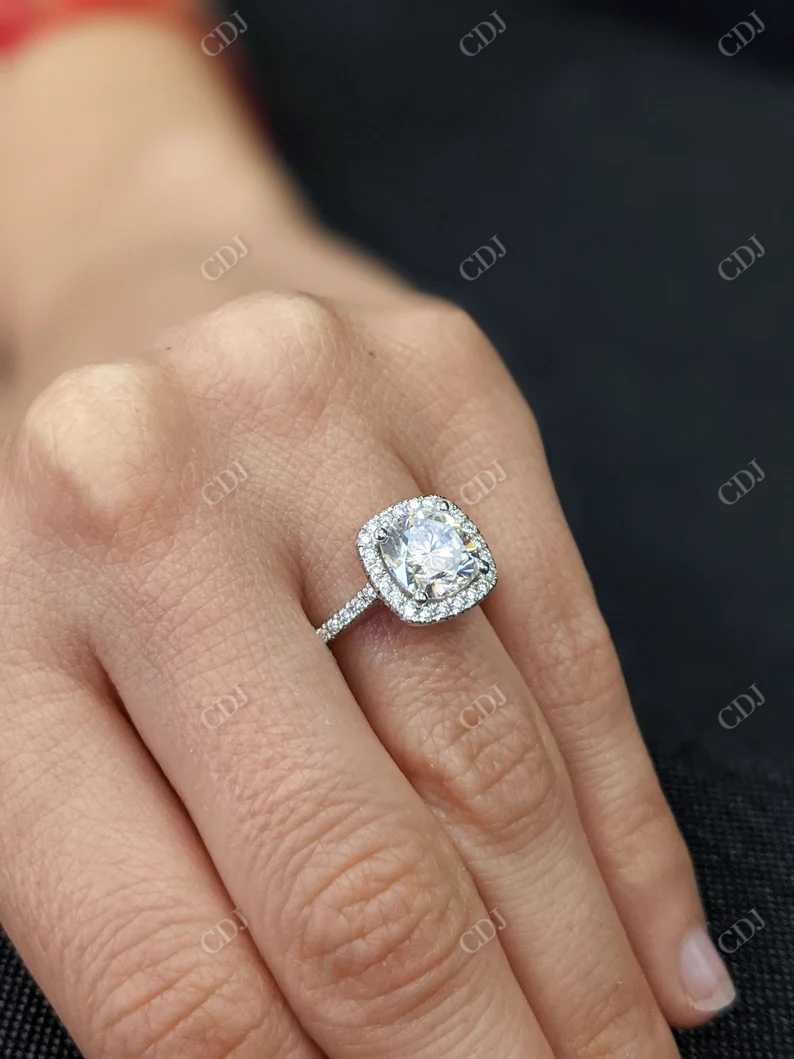 2.5CT Cushion Cut Halo Moissanite Engagement Ring