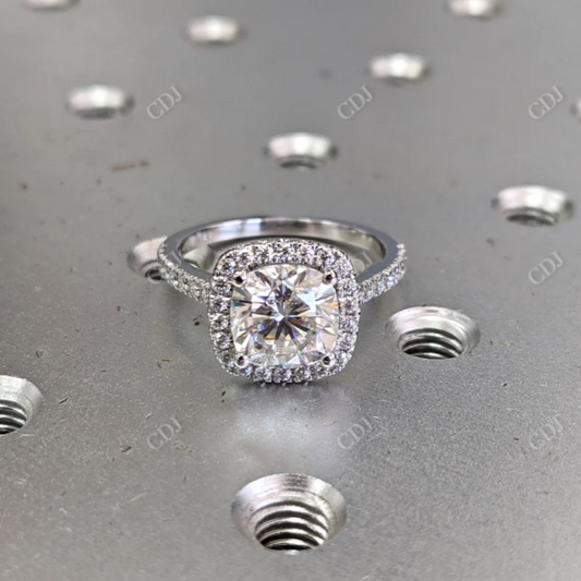 2.5CT Cushion Cut Halo Moissanite Engagement Ring  customdiamjewel 10KT White Gold VVS-EF