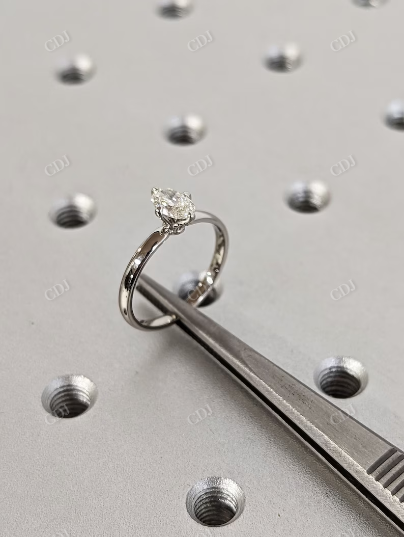 White Gold Marquise Cut Moissanite Solitaire Ring