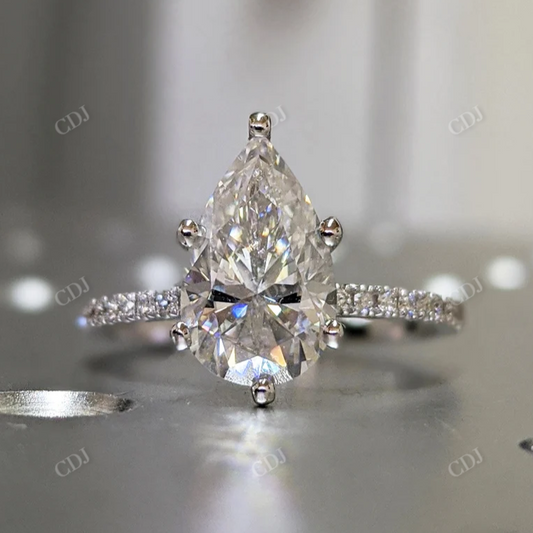 Pear Cut Moissanite 14k Solid Gold Engagement Ring  customdiamjewel 10 KT White Gold VVS-EF
