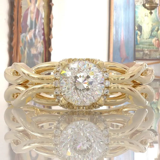 Portuguese Cut Moissanite Celtic Engagement Ring  customdiamjewel 10KT Yellow Gold VVS-EF