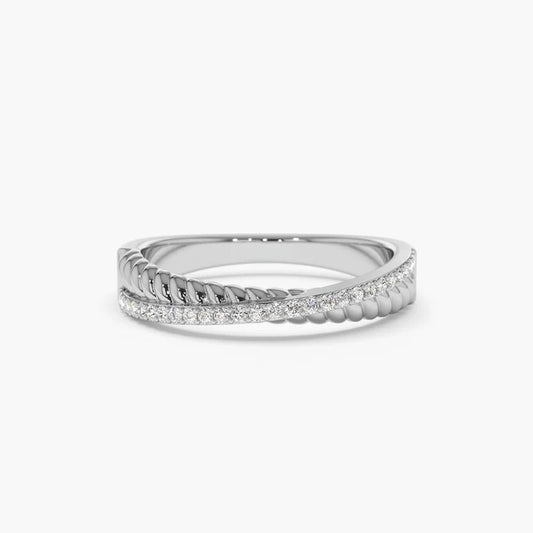 0.20CTW Pave Lab Grown Diamond Setting Twisted Wedding Band  customdiamjewel 10KT White Gold VVS-EF