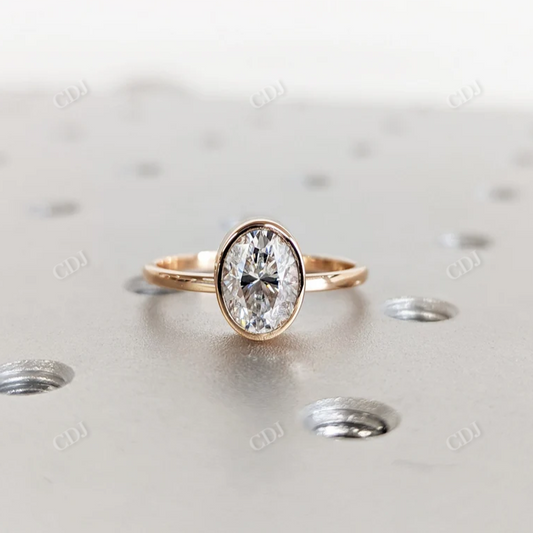 Colorless Oval Moissanite Bezel Set Engagement Ring  customdiamjewel 10 KT Yellow Gold VVS-EF