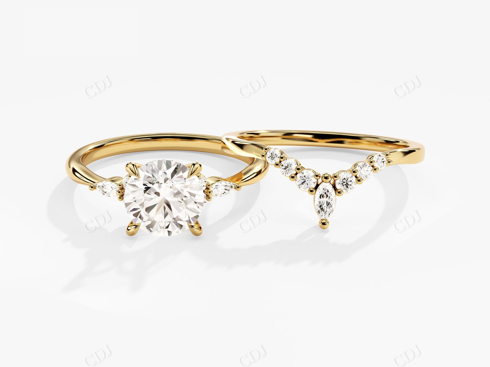Vintage Marquise And Round Moissanite Wedding Ring Set 2 PCS  customdiamjewel 10KT Yellow Gold VVS-EF