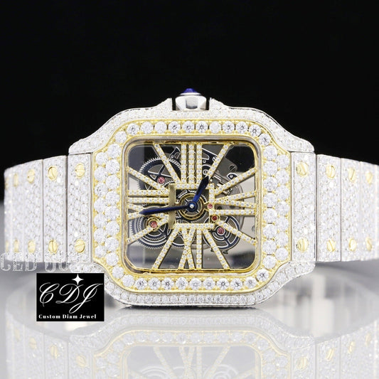 Cartier Skeleton Iced Out Moissanite Hip Hop Watch customdiamjewel