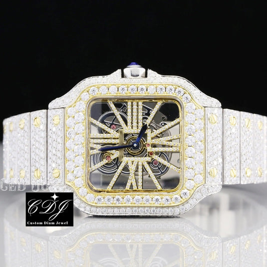 VVS Moissanite Cartier Skeleton Two Tone Customized Watch customdiamjewel