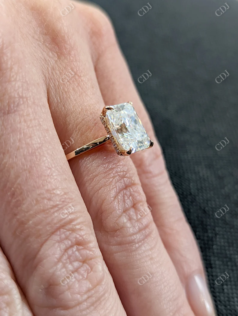 3.0CT Radiant Cut Moissanite Solitaire Hidden Halo Ring