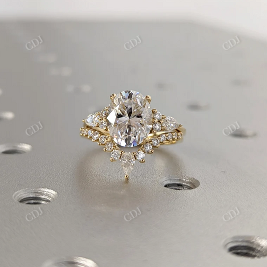Oval Moissanite Engagement Ring Set Cluster Ring  customdiamjewel 10 KT Yellow Gold VVS-EF