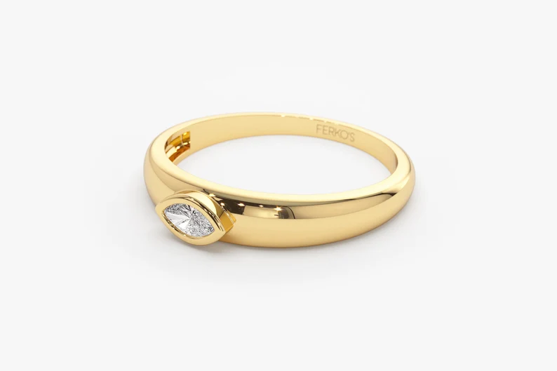 0.15CTW Bezel Setting Marquise Lab Grown Diamond Solitaire Ring  customdiamjewel   