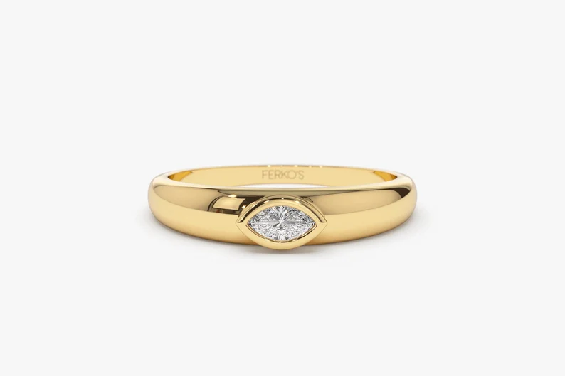 0.15CTW Bezel Setting Marquise Lab Grown Diamond Solitaire Ring  customdiamjewel 10KT Yellow Gold VVS-EF