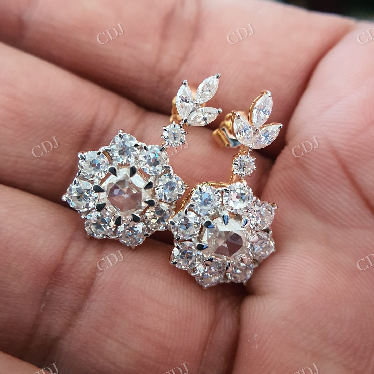 Cluster Round Crushed ice and Old Mine Cut Moissanite Earrings  customdiamjewel   