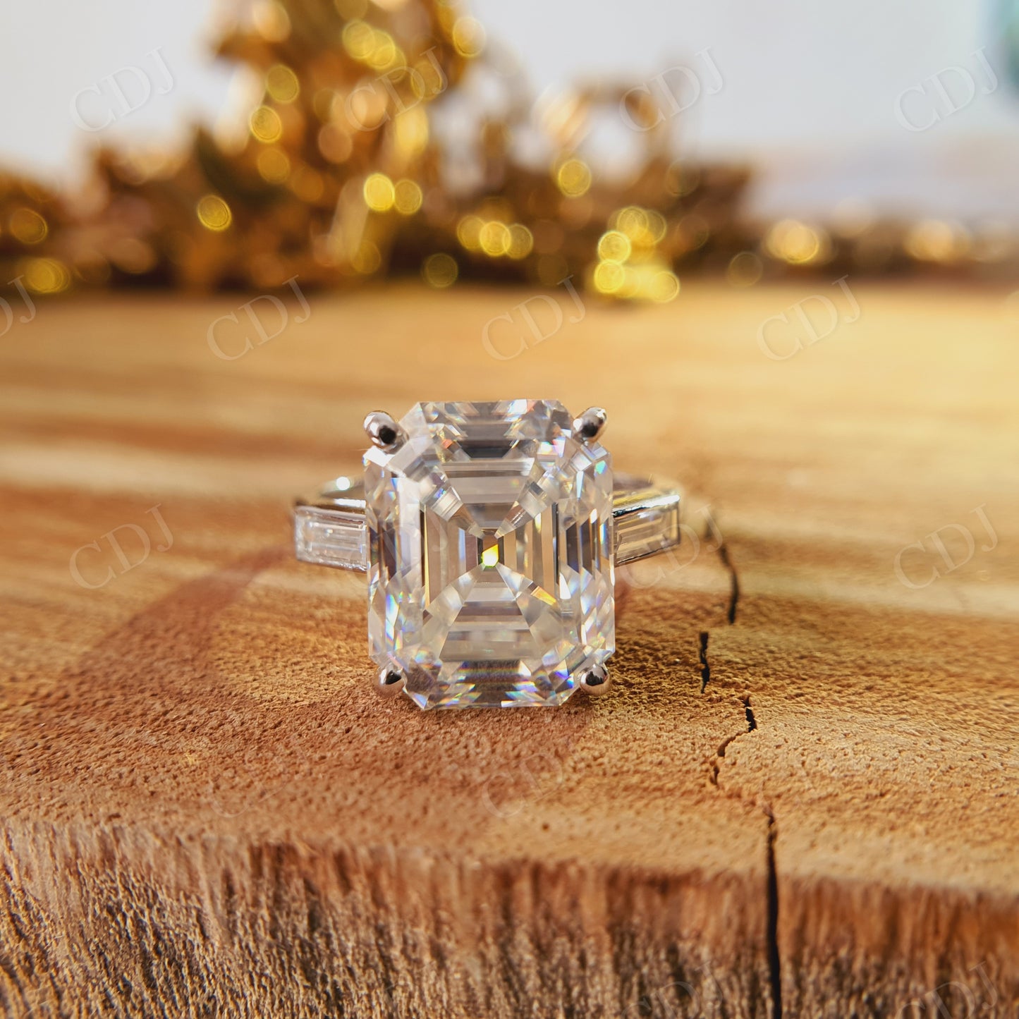 6.95CT Emerald Cut Moissanite Engagement Ring