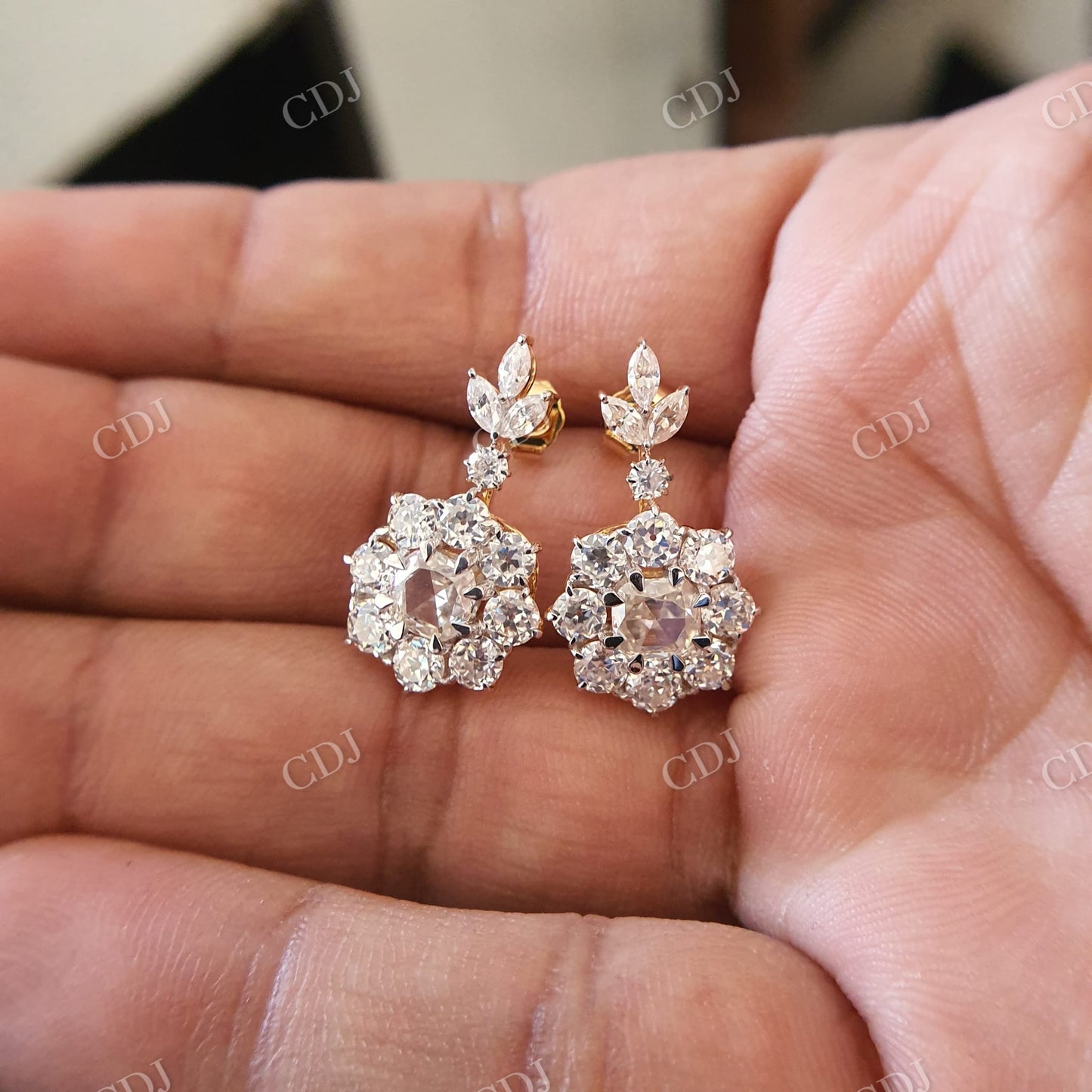Cluster Round Crushed ice and Old Mine Cut Moissanite Earrings  customdiamjewel   