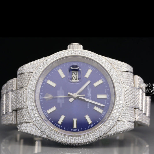 Customized Blue Dial Moissanite Rolex Oyster Hip Hop Watch customdiamjewel