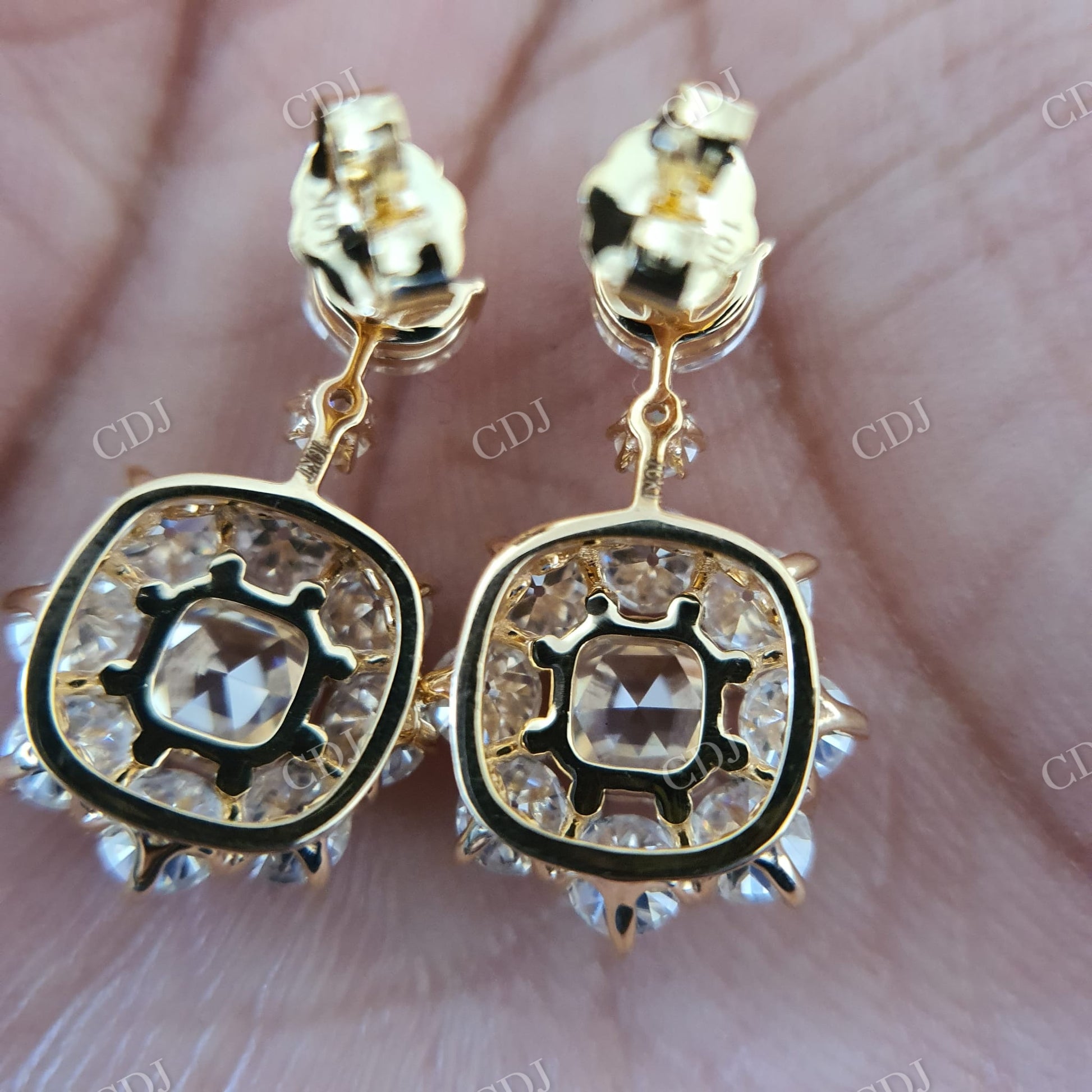 Cluster Round Crushed ice and Old Mine Cut Moissanite Earrings  customdiamjewel   