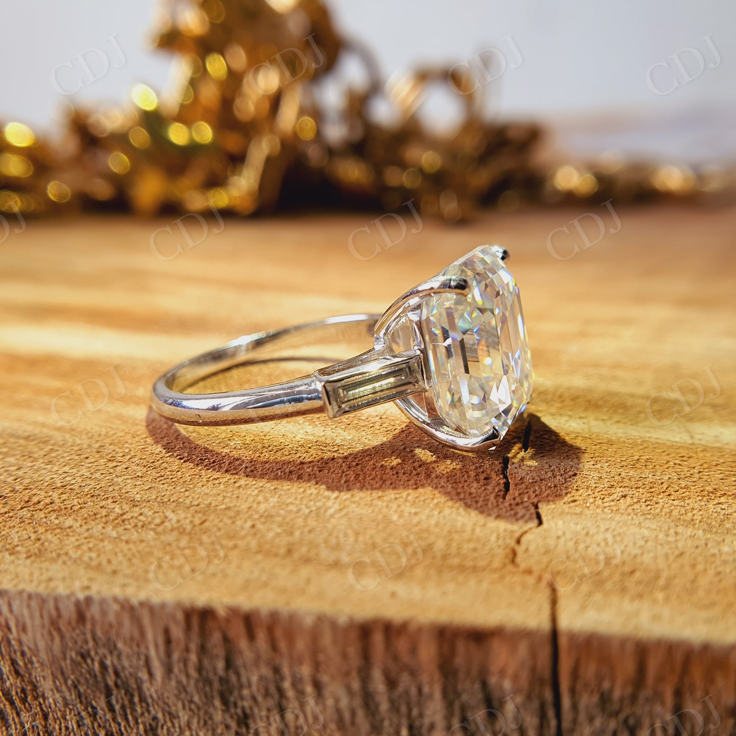 6.95CT Emerald Cut Moissanite Engagement Ring