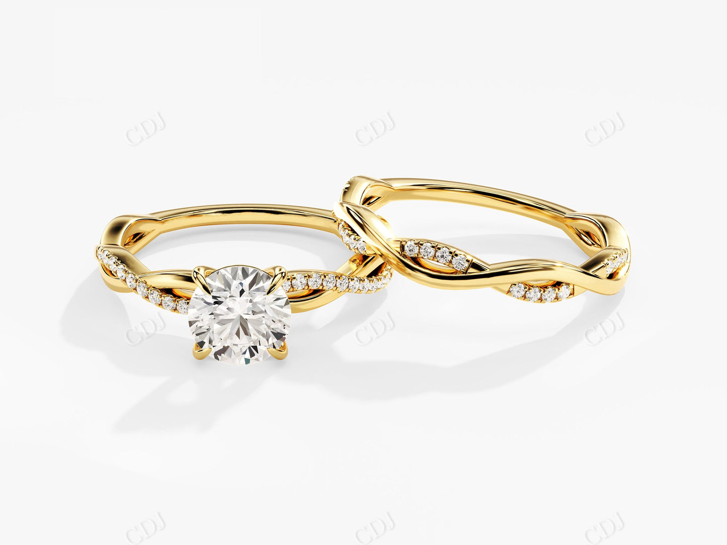 1.22CTW Half Eternity Twist Moissanite Engagement Ring Set  customdiamjewel 10KT Yellow Gold VVS-EF