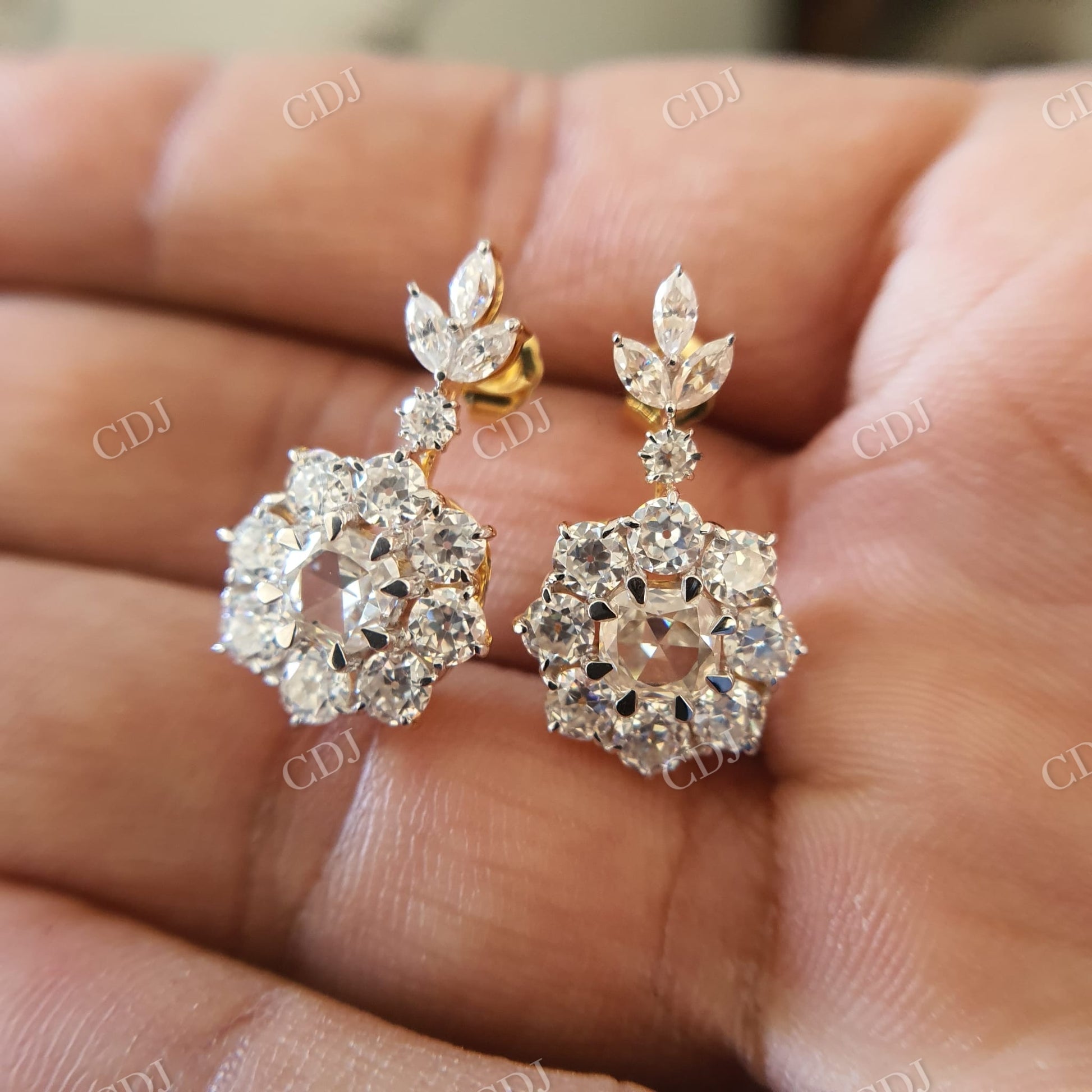 Cluster Round Crushed ice and Old Mine Cut Moissanite Earrings  customdiamjewel   