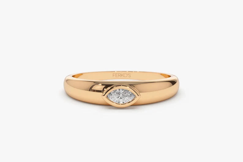0.15CTW Bezel Setting Marquise Lab Grown Diamond Solitaire Ring  customdiamjewel 10KT Rose Gold VVS-EF