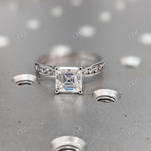 Asscher Cut Moissanite Solitaire Engagement Ring  customdiamjewel 10 KT White Gold VVS-EF