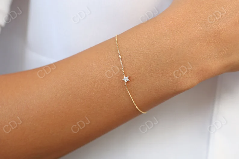 Tiny Star Natural Diamond 14K Solid Gold Bracelet  customdiamjewel   