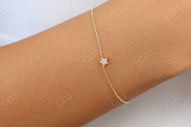 Tiny Star Natural Diamond 14K Solid Gold Bracelet
