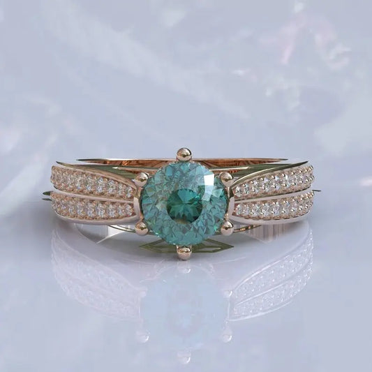 Hidden Halo Portugauese Cut Cyan Blue Moissanite Ring customdiamjewel 10KT Rose Gold VVS-EF