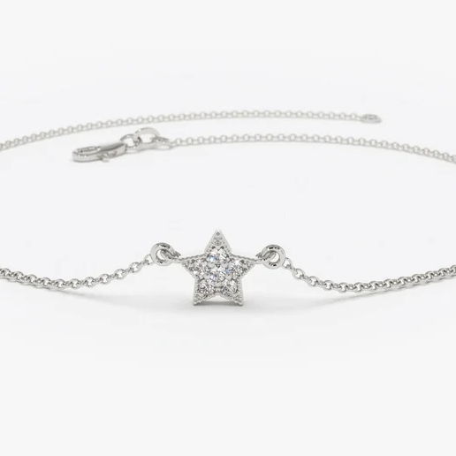 14k Gold Tiny Star Studded Natural Diamond Bracelet  customdiamjewel 10 KT Solid Gold White Gold VVS-EF