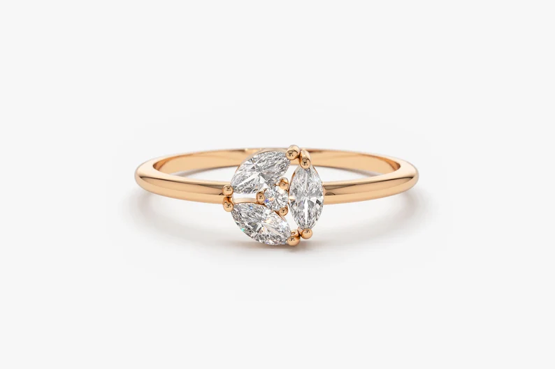 0.16CTW Marquise Cut Cluster Lab Grown Diamond Engagement Ring  customdiamjewel 10KT Rose Gold VVS-EF