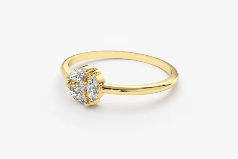 0.16CTW Marquise Cut Cluster Lab Grown Diamond Engagement Ring  customdiamjewel   