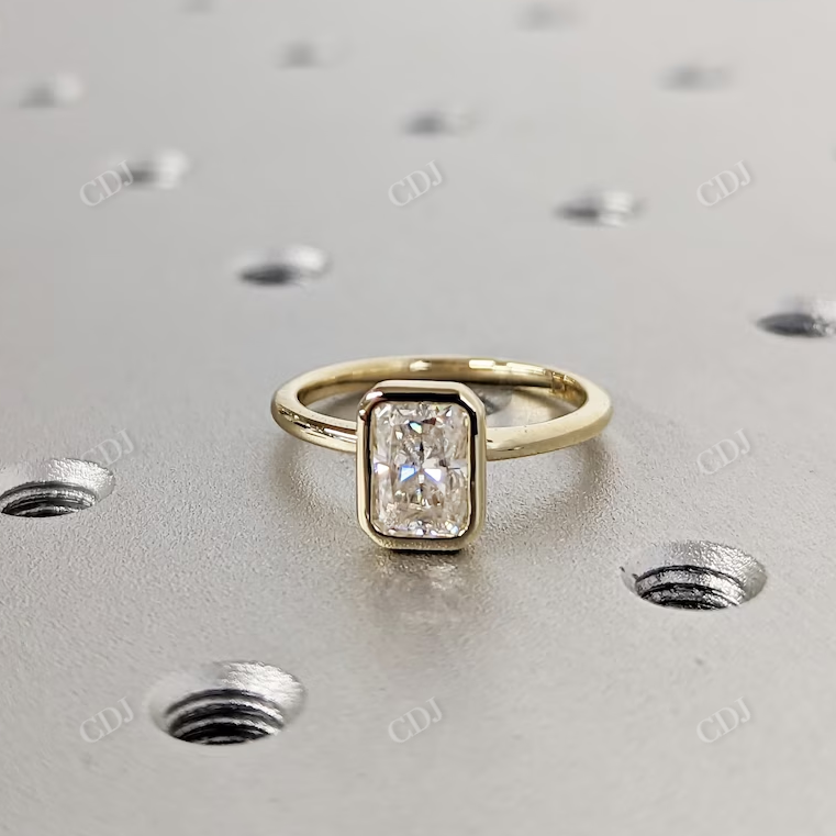 Bezel Setting  Radiant Cut Moissanite Statement Ring  customdiamjewel 10 KT Yellow Gold VVS-EF