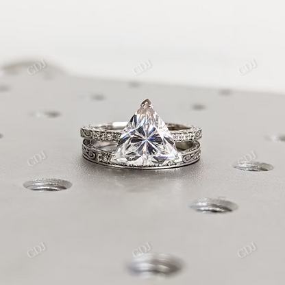 Vintage Moissanite Triangle Shaped Engagement Bridal Set  customdiamjewel 10 KT White Gold VVS-EF