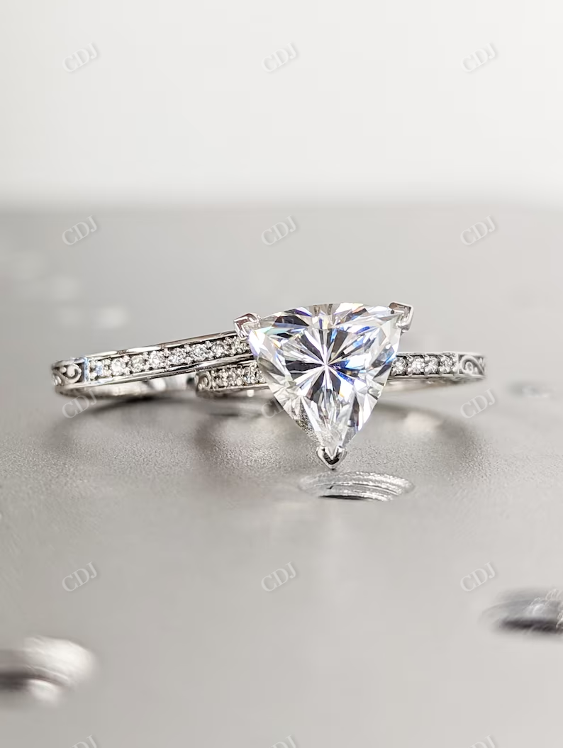 Vintage Moissanite Triangle Shaped Engagement Bridal Set  customdiamjewel   