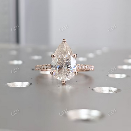 Hidden Halo Tear Drop Moissanite Engagement Ring  customdiamjewel 10 KT Rose Gold VVS-EF