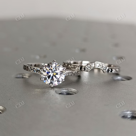 Vintage Miligrain Moissanite Engagement Ring Set  customdiamjewel 10 KT White Gold VVS-EF