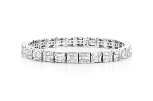 Trendy Baguette & Round Diamond Edge Link Bracelet  customdiamjewel   