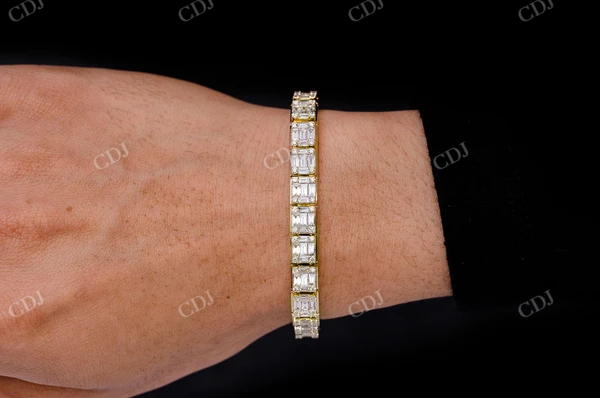 Trendy Baguette & Round Diamond Edge Link Bracelet  customdiamjewel   