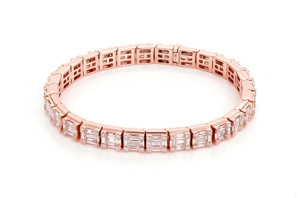 Trendy Baguette & Round Diamond Edge Link Bracelet  customdiamjewel   