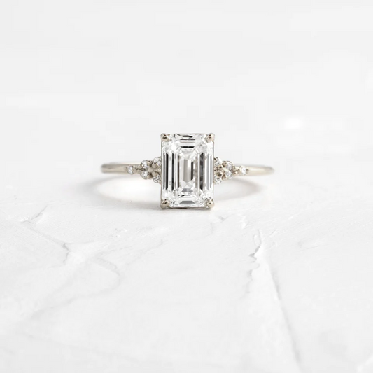 Lighthouse Emerald Cut Moissanite Cluster Ring  customdiamjewel 10KT White Gold VVS-EF