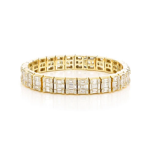 Trendy Baguette & Round Diamond Edge Link Bracelet  customdiamjewel   