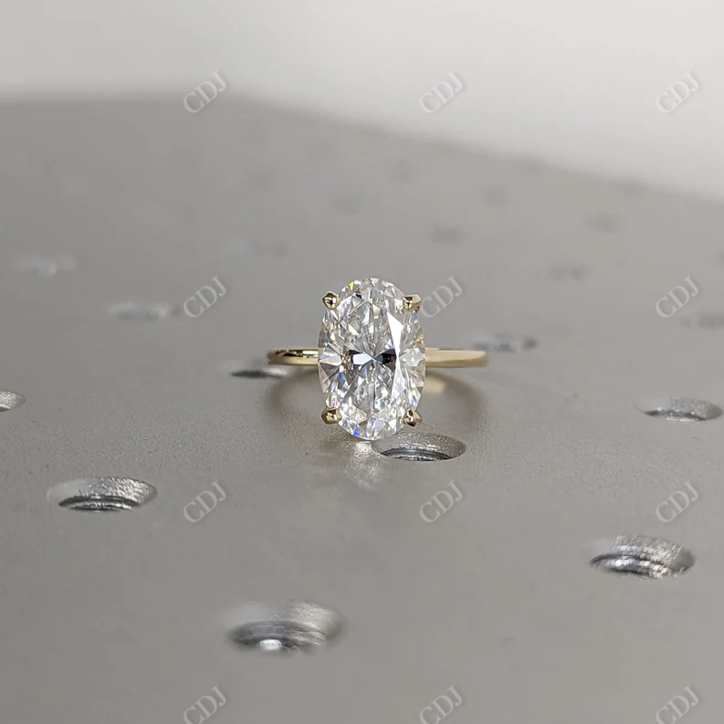 3.0CT Oval Cut Moissanite Halo Set Solitaire Ring
