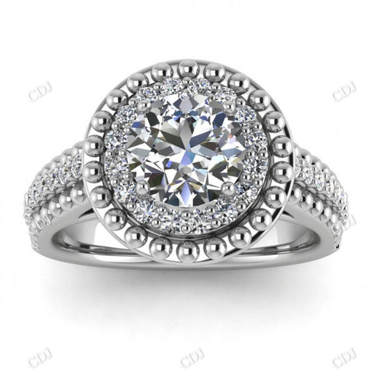 Diamond Halo Micro Pave 14K White Gold Unique Moissanite Ring  customdiamjewel 10KT White Gold VVS-EF