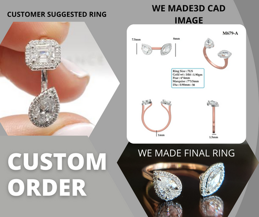 Pear Marquise Moissanite Cuff Style Engagement Ring  customdiamjewel   