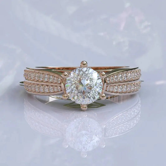 Hidden Halo Portuguese Cut Colorless Moissanite Ring  customdiamjewel 10KT Rose Gold VVS-EF