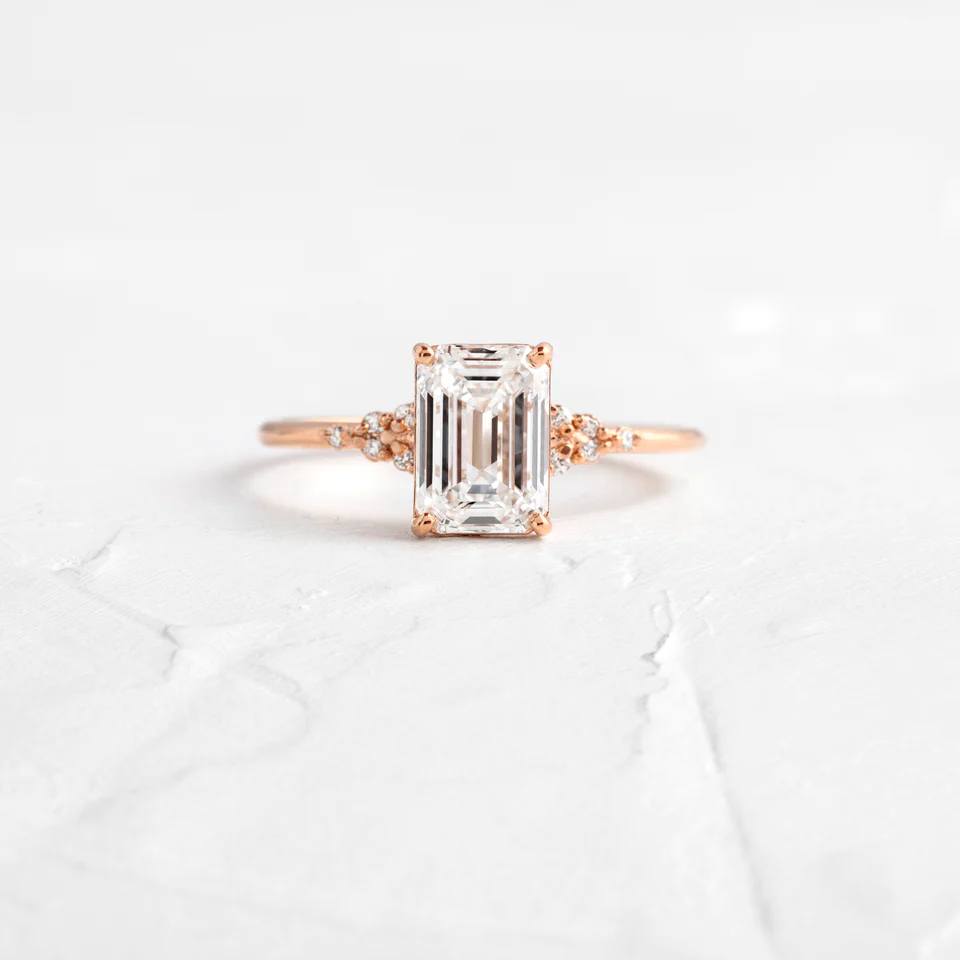 Lighthouse Emerald Cut Moissanite Cluster Ring  customdiamjewel 10KT Rose Gold VVS-EF