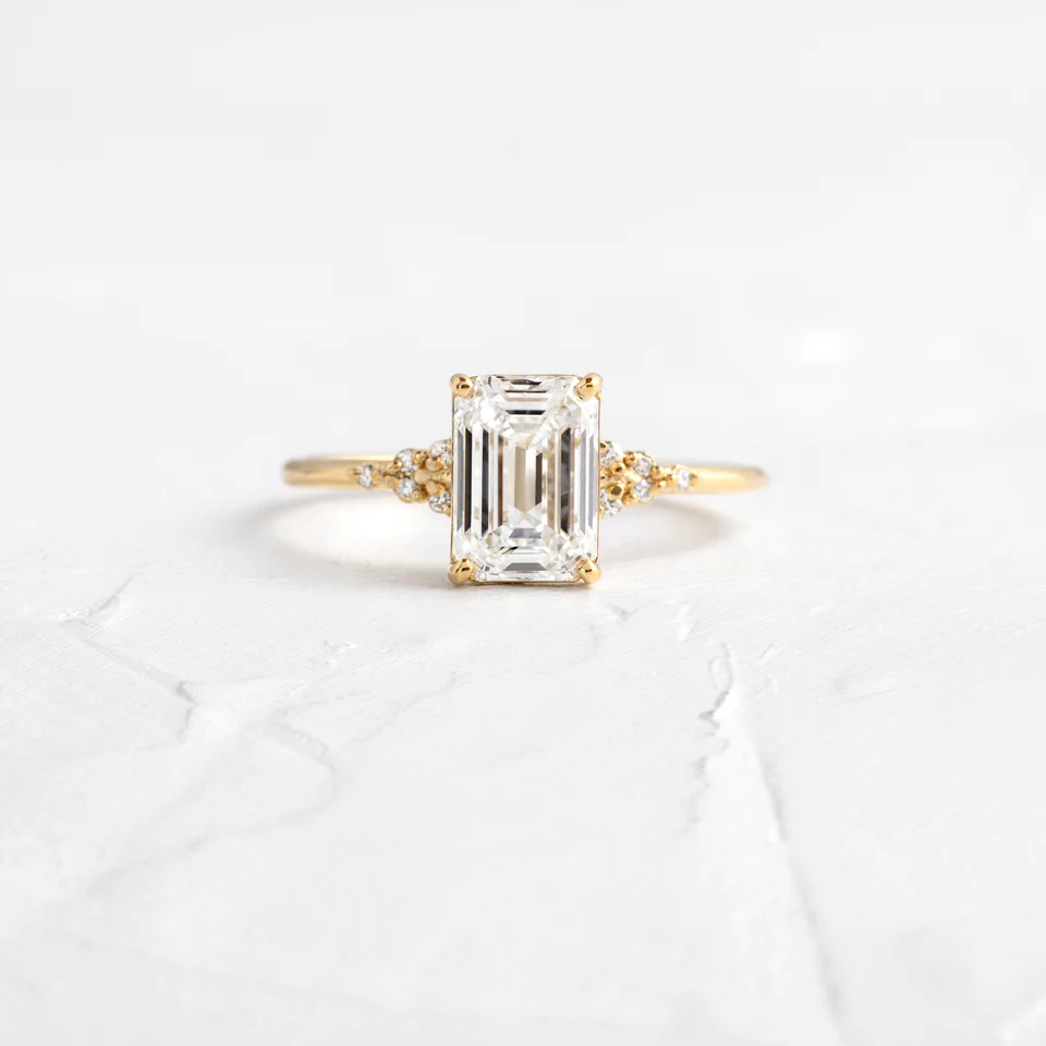 Lighthouse Emerald Cut Moissanite Cluster Ring  customdiamjewel 10KT Yellow Gold VVS-EF