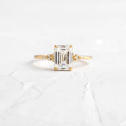 Lighthouse Emerald Cut Moissanite Cluster Ring  customdiamjewel 10KT Yellow Gold VVS-EF