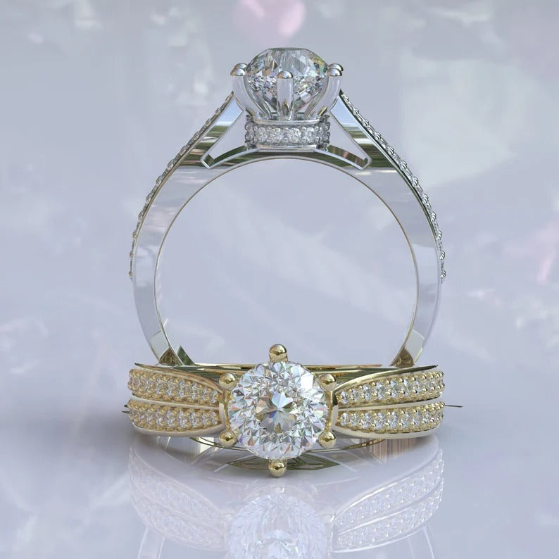 Hidden Halo Portuguese Cut Colorless Moissanite Ring  customdiamjewel   