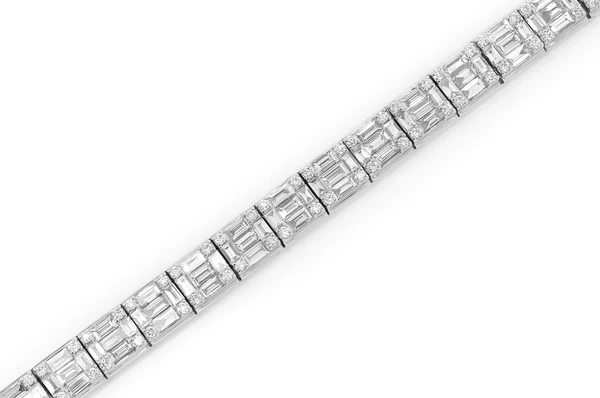 Trendy Baguette & Round Diamond Edge Link Bracelet  customdiamjewel   